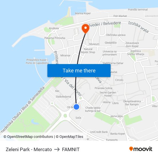 Zeleni Park - Mercato to FAMNIT map