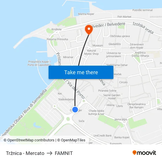 Tržnica - Mercato to FAMNIT map