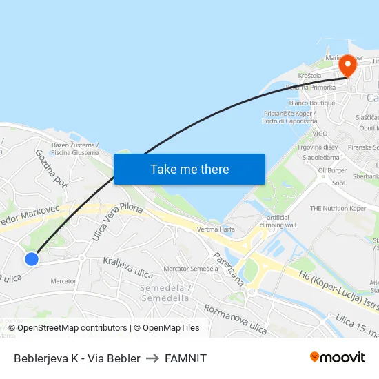 Beblerjeva K - Via Bebler to FAMNIT map