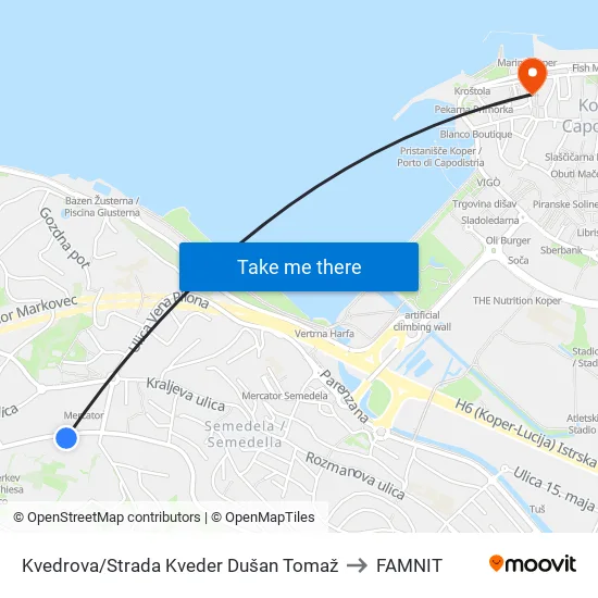 Kvedrova/Strada Kveder Dušan Tomaž to FAMNIT map