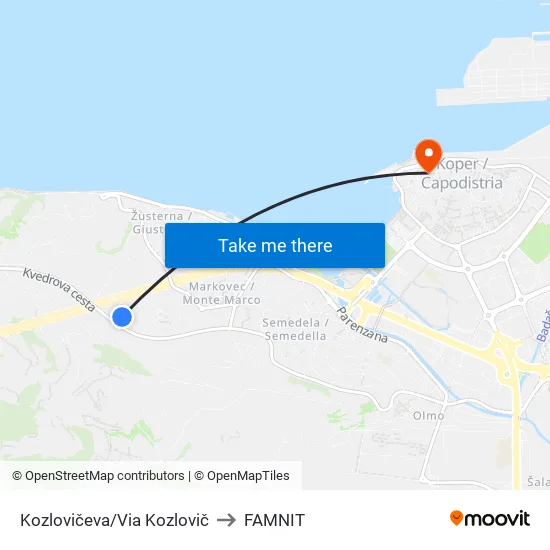 Kozlovičeva/Via Kozlovič to FAMNIT map