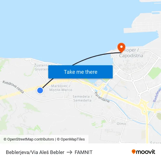 Beblerjeva/Via Aleš Bebler to FAMNIT map