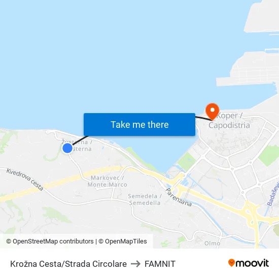 Krožna Cesta/Strada Circolare to FAMNIT map