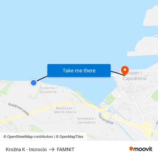 Krožna K - Incrocio to FAMNIT map