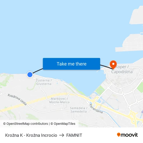 Krožna K - Krožna Incrocio to FAMNIT map