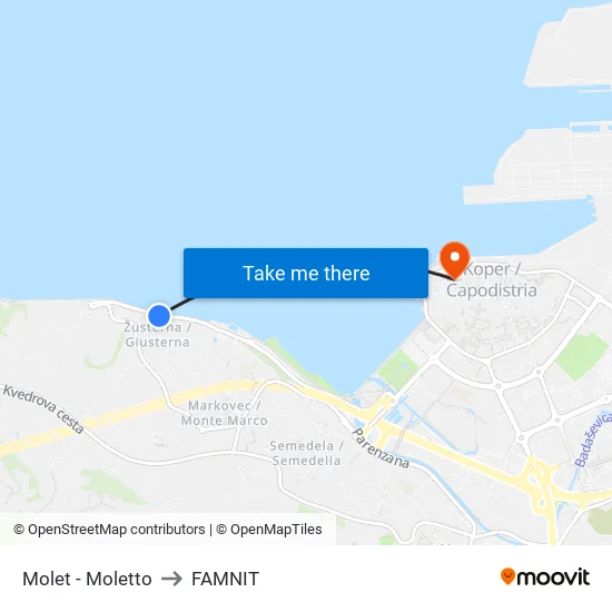 Molet - Moletto to FAMNIT map