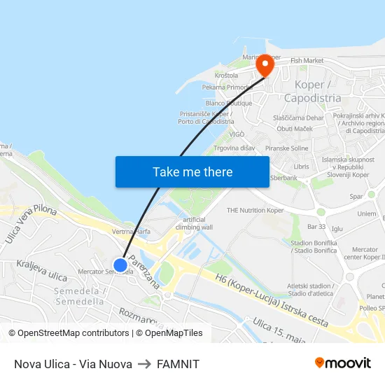 Nova Ulica - Via Nuova to FAMNIT map