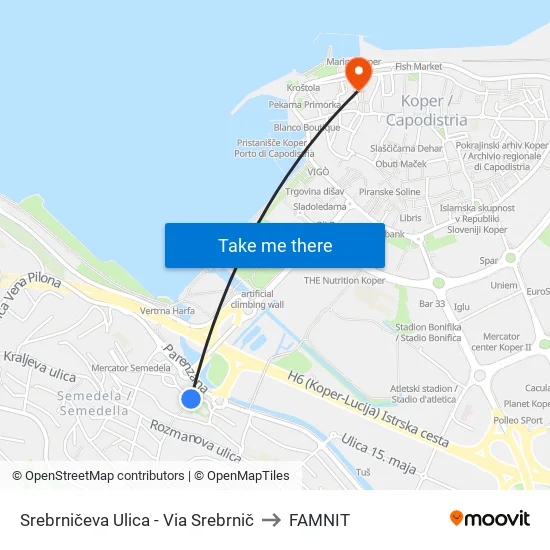 Srebrničeva Ulica - Via Srebrnič to FAMNIT map