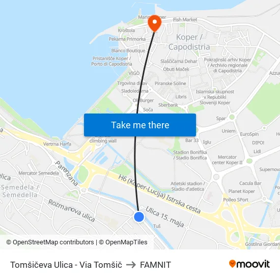 Tomšičeva Ulica - Via Tomšič to FAMNIT map