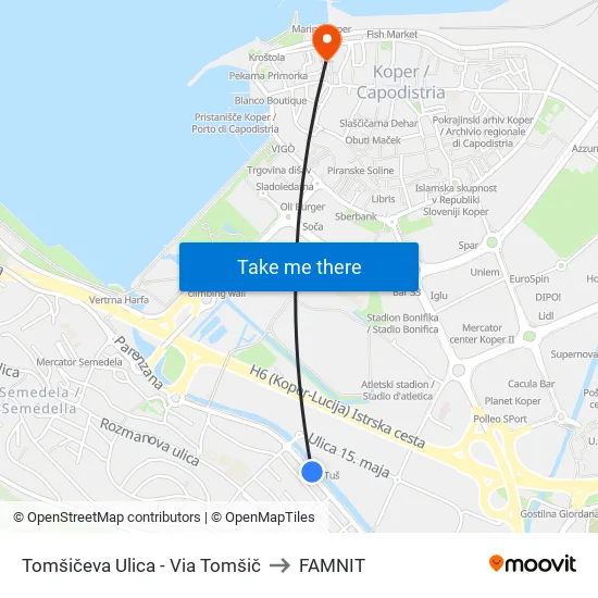 Tomšičeva Ulica - Via Tomšič to FAMNIT map