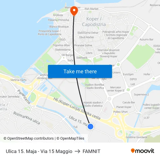 Ulica 15. Maja - Via 15 Maggio to FAMNIT map