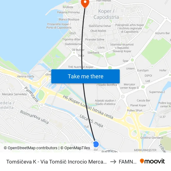 Tomšičeva K - Via Tomšič Incrocio Mercator to FAMNIT map