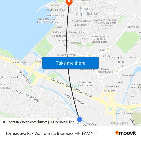 Tomšičeva K. - Via Tomšič Incrocio to FAMNIT map