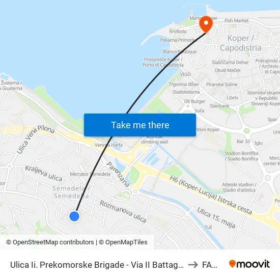 Ulica Ii. Prekomorske Brigade - Via II Battagliione D'Oltremare to FAMNIT map