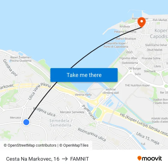 Cesta Na Markovec, 16 to FAMNIT map