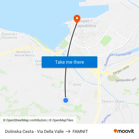 Dolinska Cesta - Via Della Valle to FAMNIT map