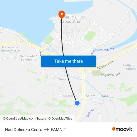 Nad Dolinsko Cesto to FAMNIT map