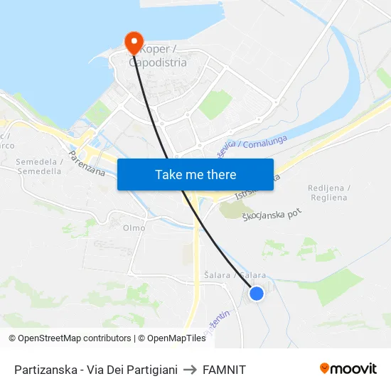 Partizanska - Via Dei Partigiani to FAMNIT map