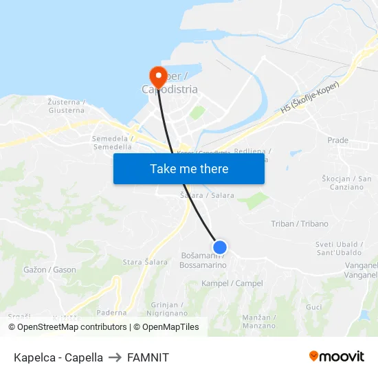 Kapelca - Capella to FAMNIT map