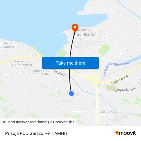 Prisoje POD Garažo to FAMNIT map