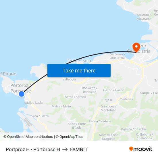 Portprož H - Portorose H to FAMNIT map