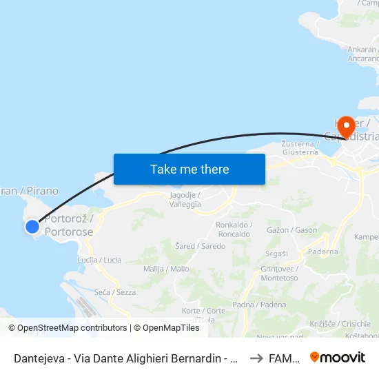 Dantejeva - Via Dante Alighieri  Bernardin - Bernardino to FAMNIT map