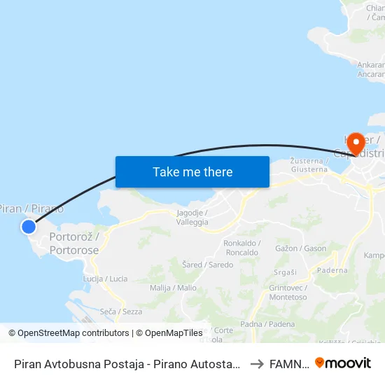 Piran Avtobusna Postaja - Pirano Autostazione to FAMNIT map