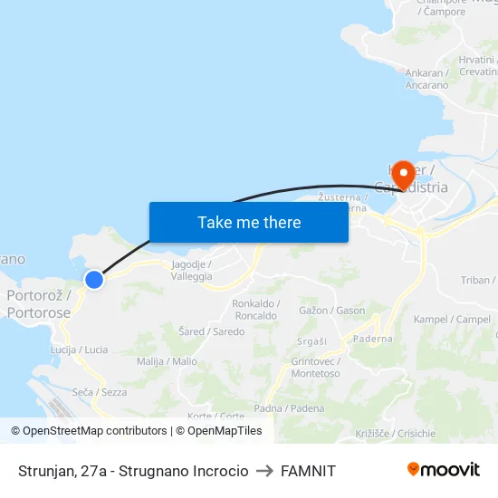 Strunjan, 27a - Strugnano Incrocio to FAMNIT map