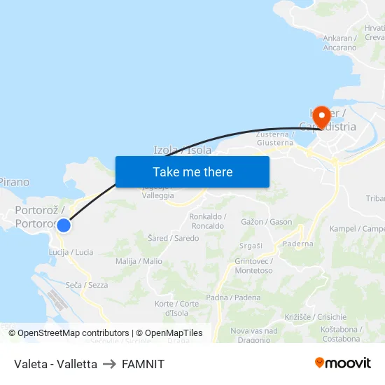 Valeta - Valletta to FAMNIT map