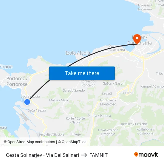 Cesta Solinarjev - Via Dei Salinari to FAMNIT map