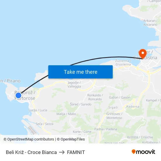 Beli Križ - Croce Bianca to FAMNIT map