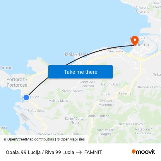 Obala, 99 Lucija / Riva 99 Lucia to FAMNIT map