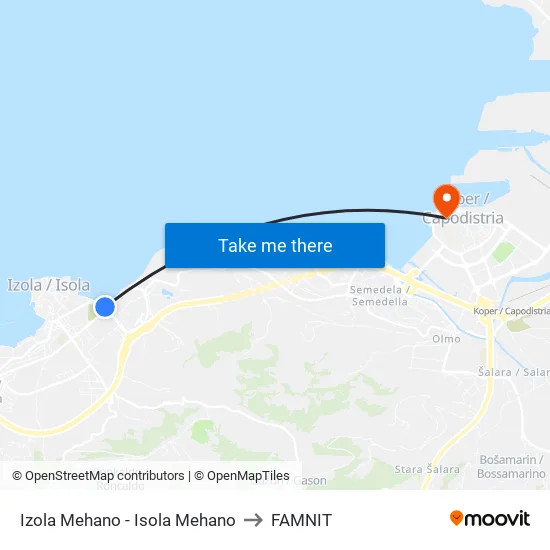 Izola Mehano - Isola Mehano to FAMNIT map