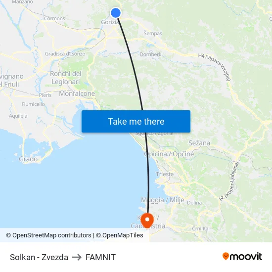 Solkan - Zvezda to FAMNIT map