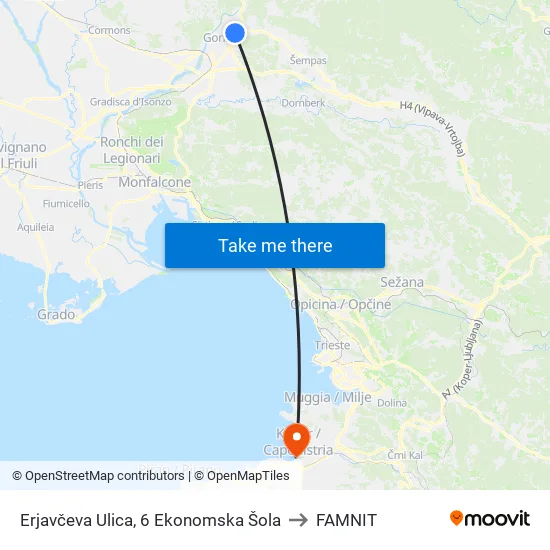 Erjavčeva Ulica, 6   Ekonomska Šola to FAMNIT map
