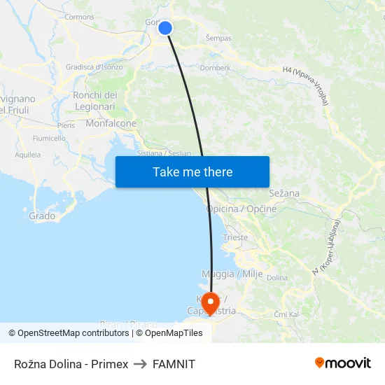 Rožna Dolina - Primex to FAMNIT map