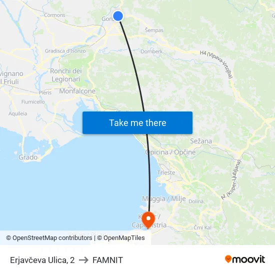 Erjavčeva Ulica, 2 to FAMNIT map