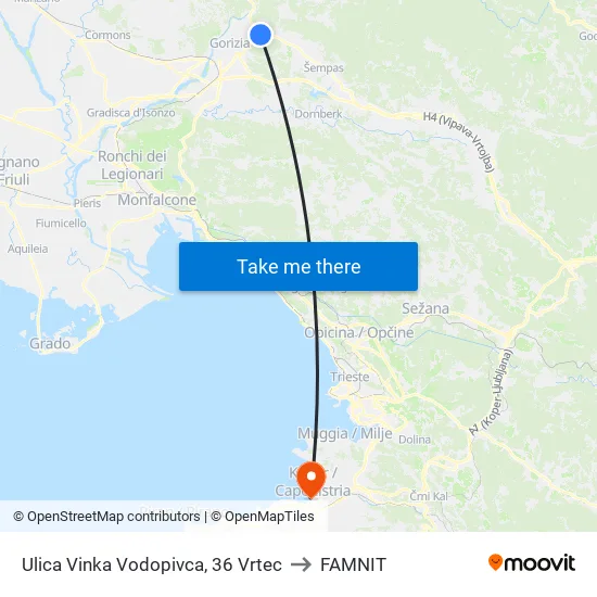 Ulica Vinka Vodopivca, 36 Vrtec to FAMNIT map