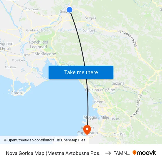 Nova Gorica Map  (Mestna Avtobusna Postaja) to FAMNIT map