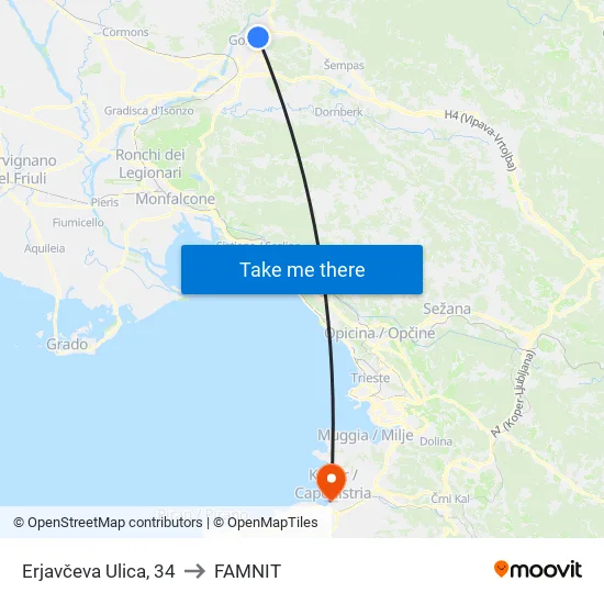 Erjavčeva Ulica, 34 to FAMNIT map