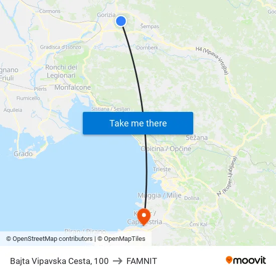Bajta  Vipavska Cesta, 100 to FAMNIT map