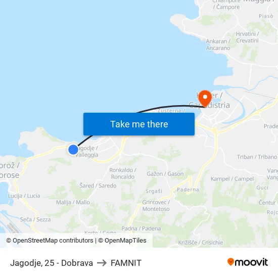 Jagodje, 25 - Dobrava to FAMNIT map