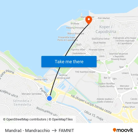 Mandrač - Mandracchio to FAMNIT map