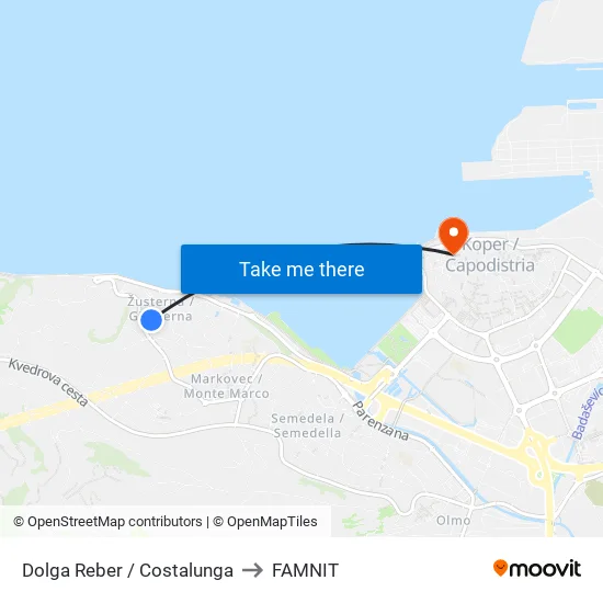 Dolga Reber / Costalunga to FAMNIT map