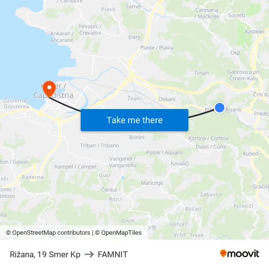 Rižana, 19  Smer Kp to FAMNIT map