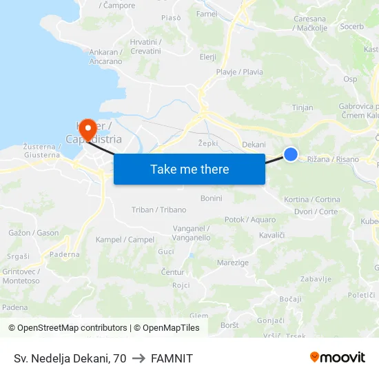 Sv. Nedelja  Dekani, 70 to FAMNIT map