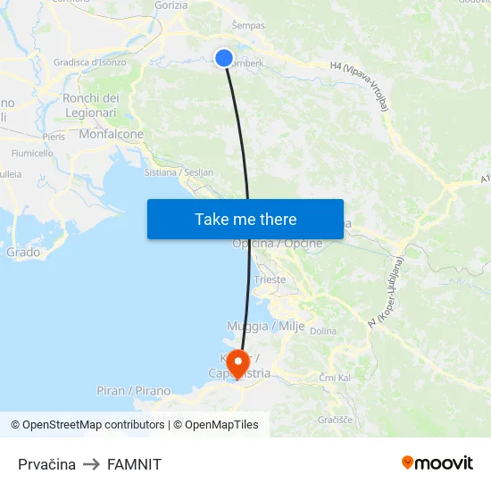 Prvačina to FAMNIT map