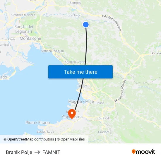 Branik Polje to FAMNIT map