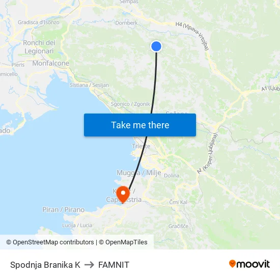 Spodnja Branika K to FAMNIT map