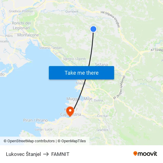 Lukovec Štanjel to FAMNIT map